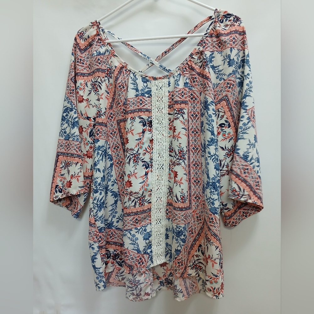 Unsigned Top Floral BoHo Made In USA Small Multi Color